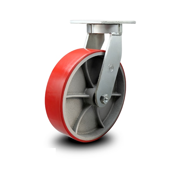 10 Inch Extra Heavy Duty Red Poly on Cast Iron Wheel Swivel Top Plate Caster